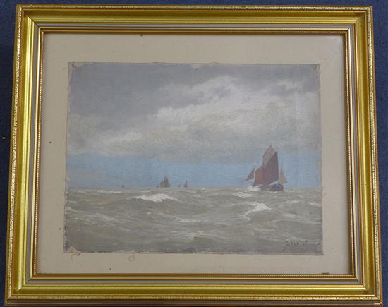 Lauritz Bernard Holst (1848-1934) Stormy day, North Sea, 12 x 16in.; unstretched